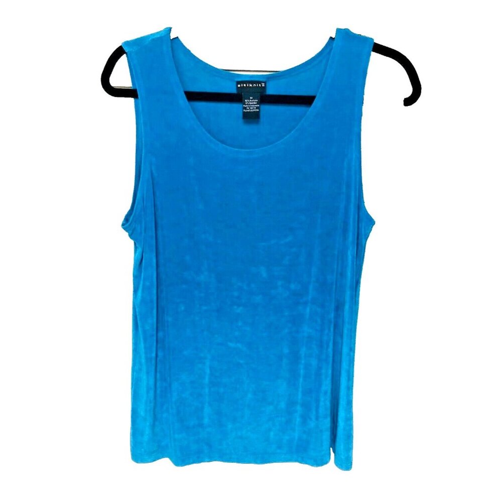 CITIKNITS Teal‎ Blue Slinky Travel Knit Tank Top Women's M Wrinkle Resistant